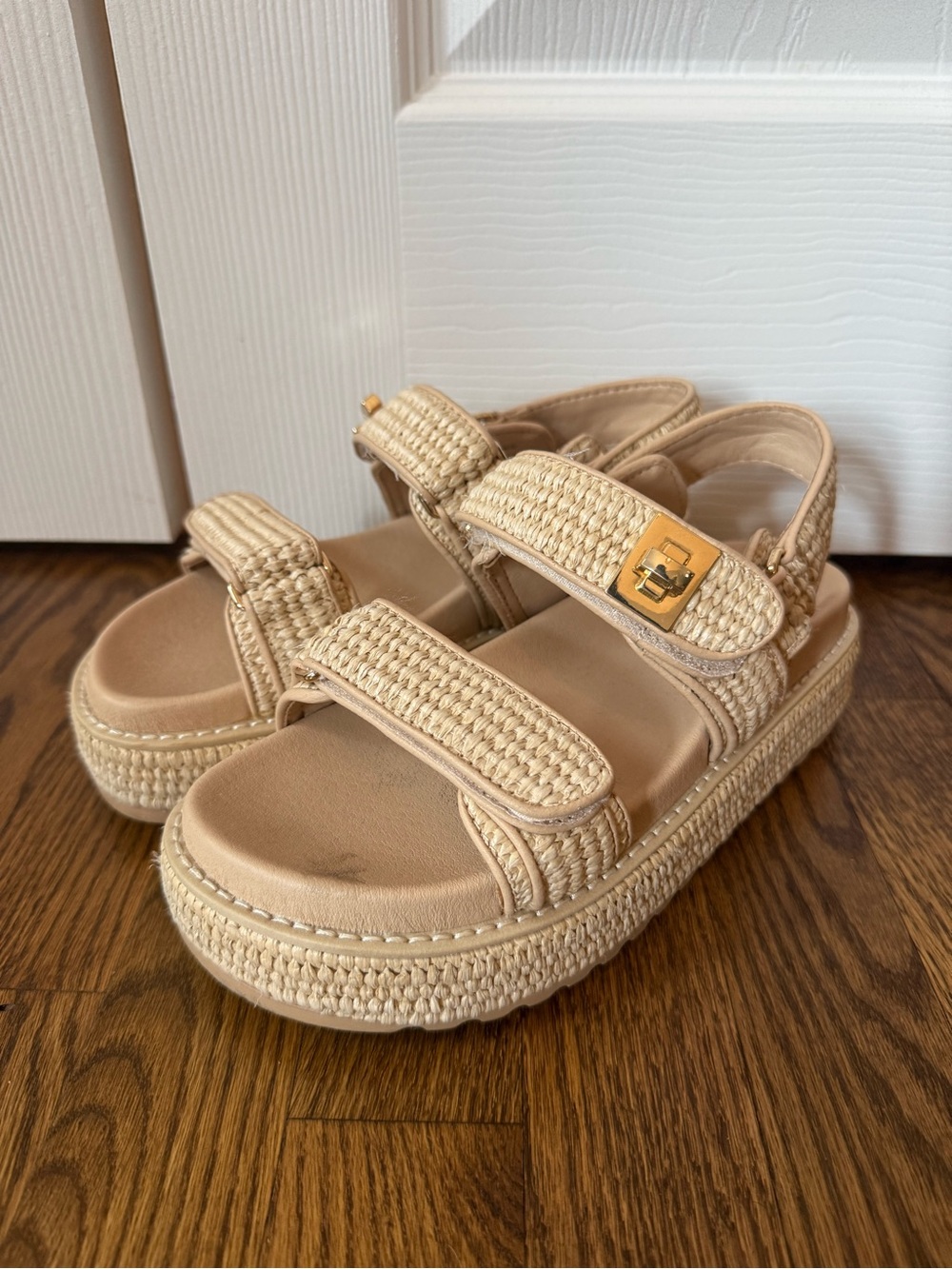 Women’s Steve Madden Neutral Beige Platform Sandals with Woven Detail
